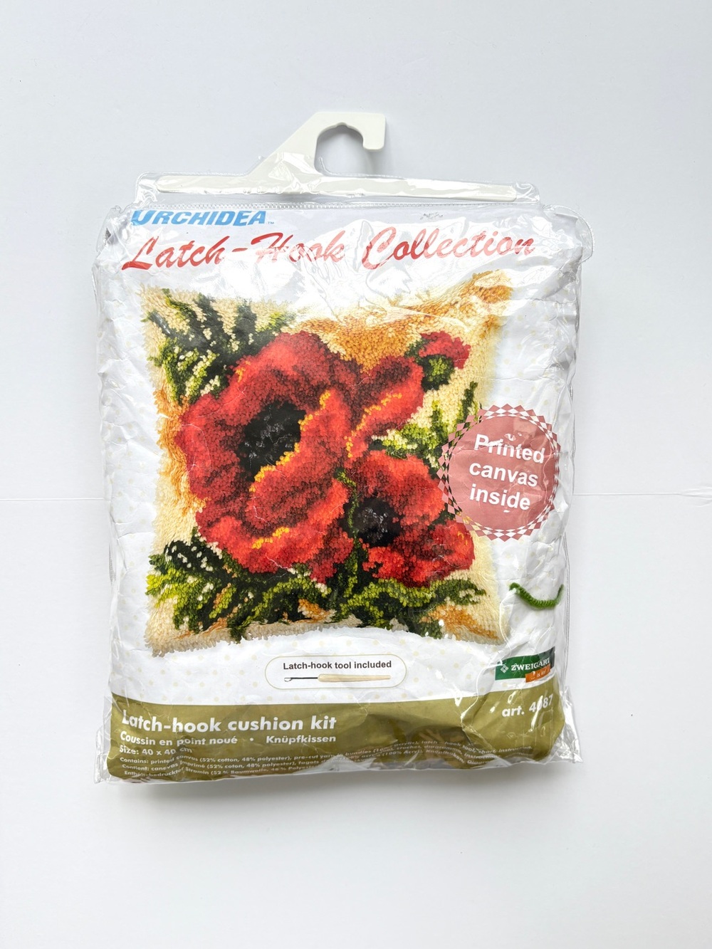 Orchidea Latch Hook Collection Cushion Kit Rose 40cm x 40cm Open Package